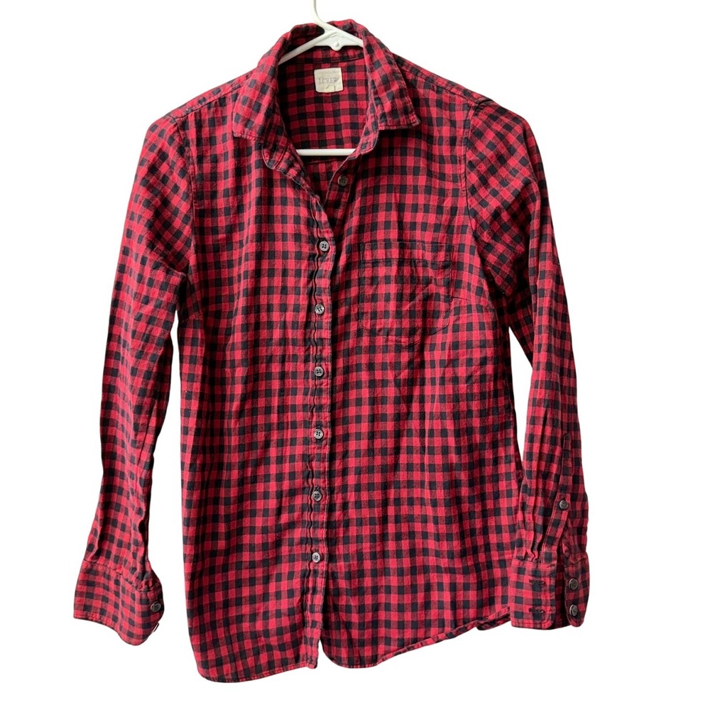 J.Crew The Perfect Shirt Women XS Red Black Buffalo Plaid Cotton Button Down